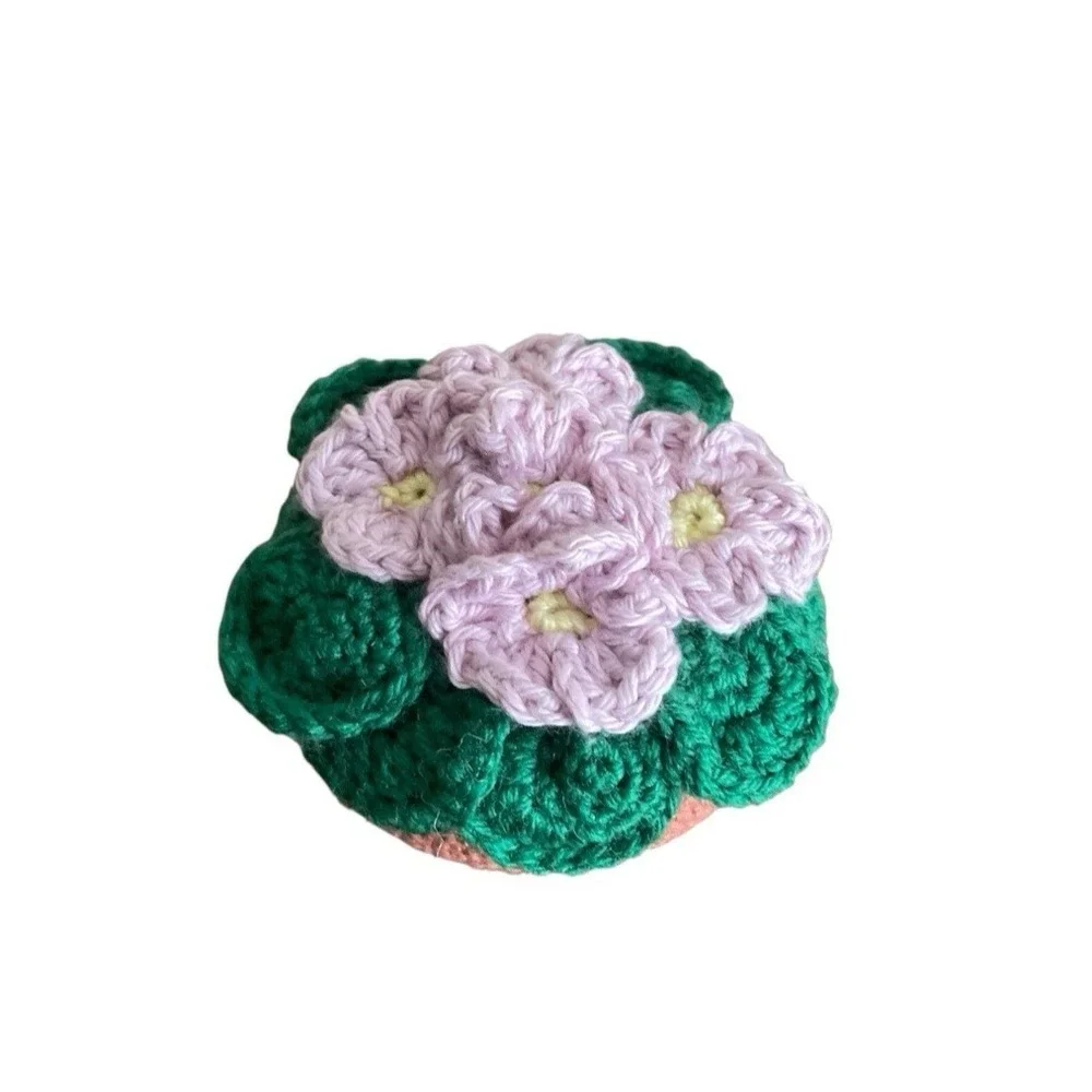 Handmade Crochet African Violet Desk Office Decor Gift for Plant Lovers Purple
